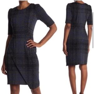 Betsey Johnson Nor So Schoolgirl Blue Midi Sheath Dress with Puff Sleeves Sz 14